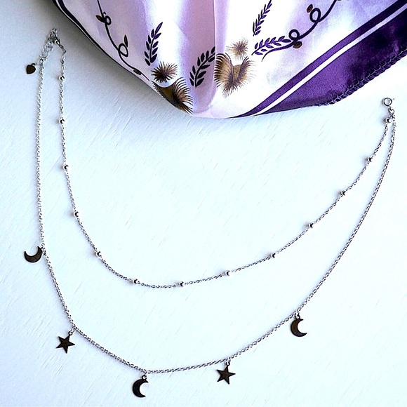 S925 Moon Star Double Layered Necklace - Picture 9 of 9